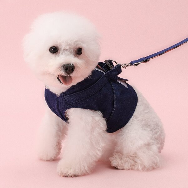 

1pc Denim Dog Harness & 1pc Dog Leash, Blue