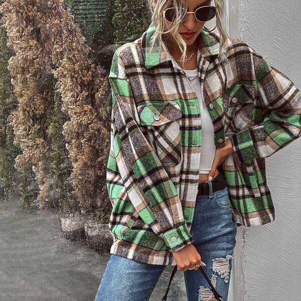

Plaid Button Through Oversized Coat, Multicolor