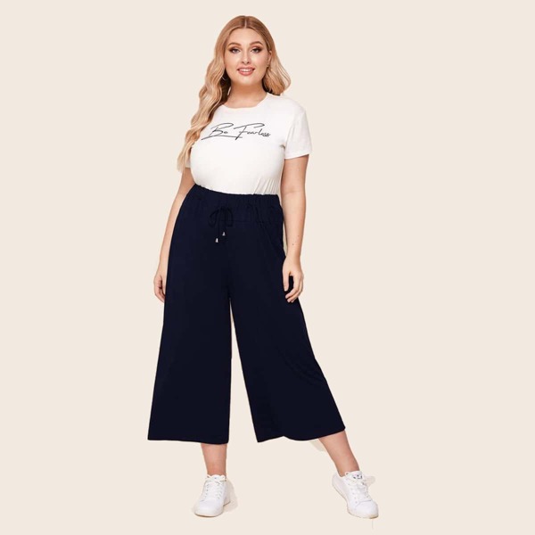 

Plus Knot Front Wide Leg Pants, Navy blue