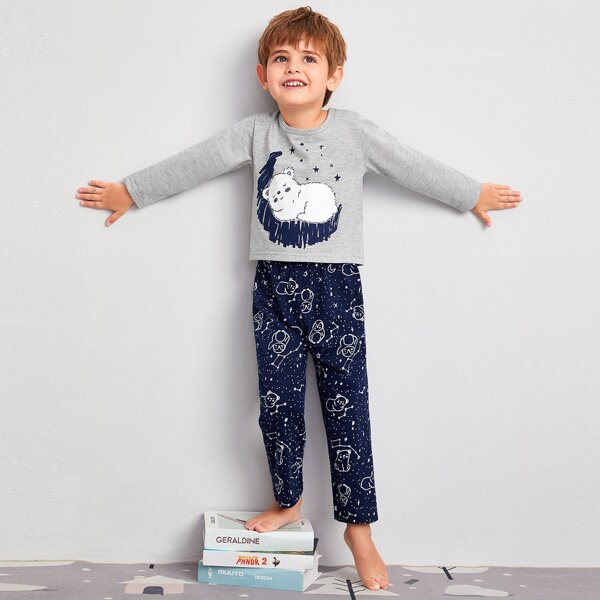 

Toddler Boys Cartoon Bear & Galaxy Print PJ Set, Multicolor