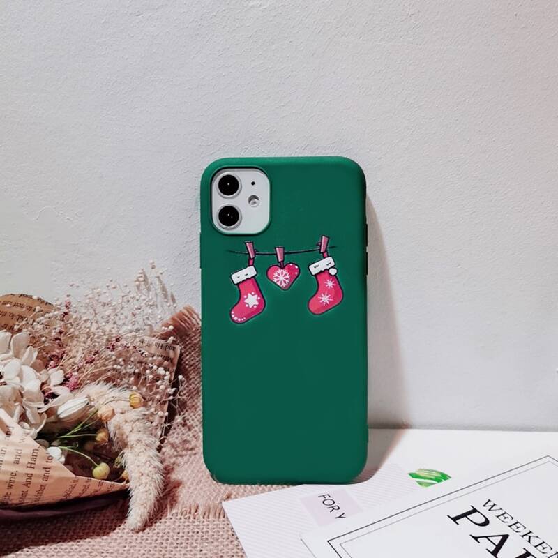 

Christmas Socks Print iPhone Case, Dark green