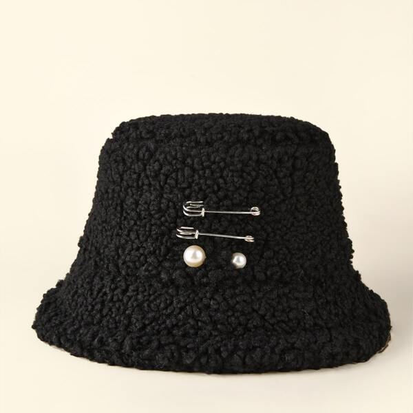 

Faux Pearl Decor Bucket Hat, Black