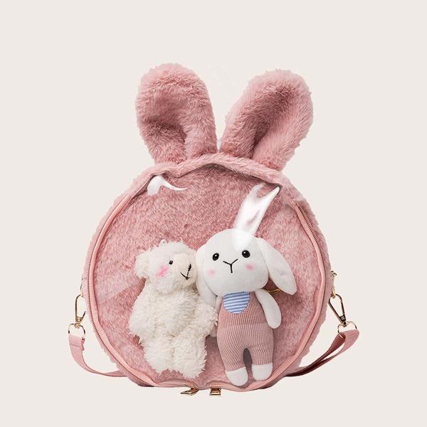 

Girls Cartoon Decor Fluffy Crossbody Bag, Pink