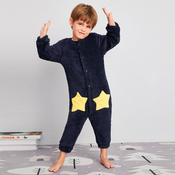 

Toddler Boys Star Patched Flannel Onesie, Navy blue