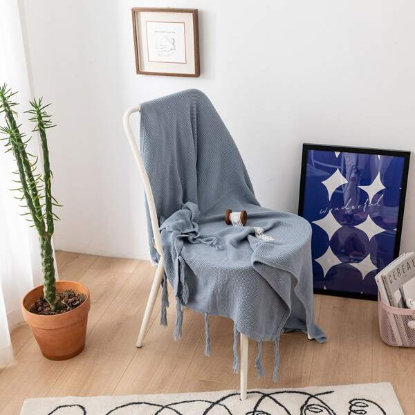 

Solid Color Tassel Blanket, Dusty blue