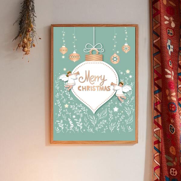 

Christmas Slogan Graphic Wall Painting Without Frame, Green
