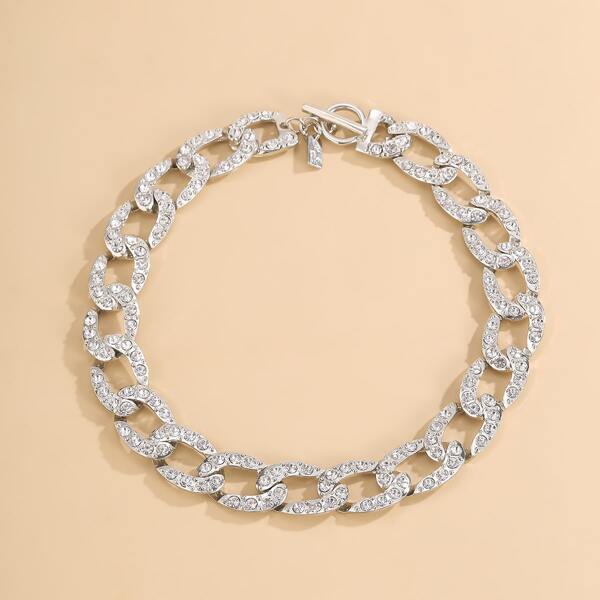 

Rhinestone Decor Chain Necklace, Silver