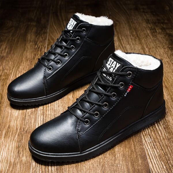 

Men Warm Lace Up Ankle Boots, Black