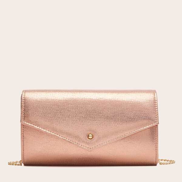 

Metallic Flap Chain Bag, Rose gold