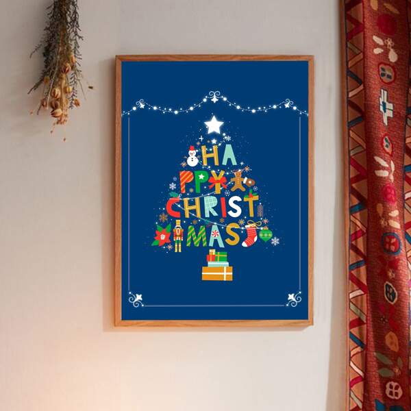 

Christmas Tree Print Wall Painting Without Frame, Blue
