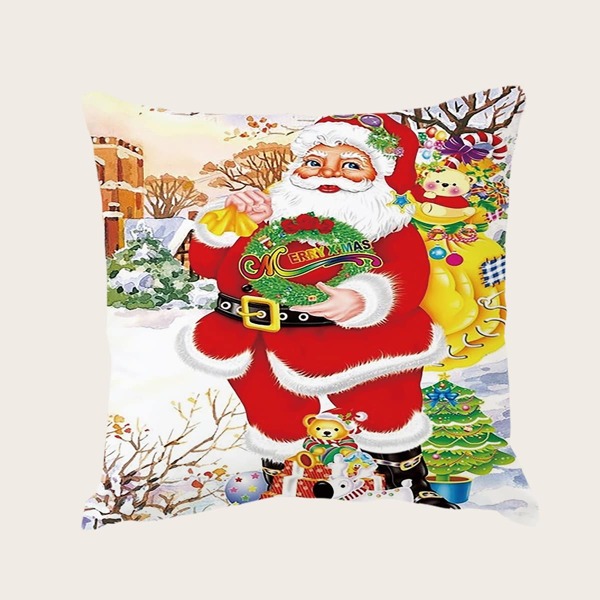 

Santa Claus Print Cushion Cover Without Filler, Multicolor
