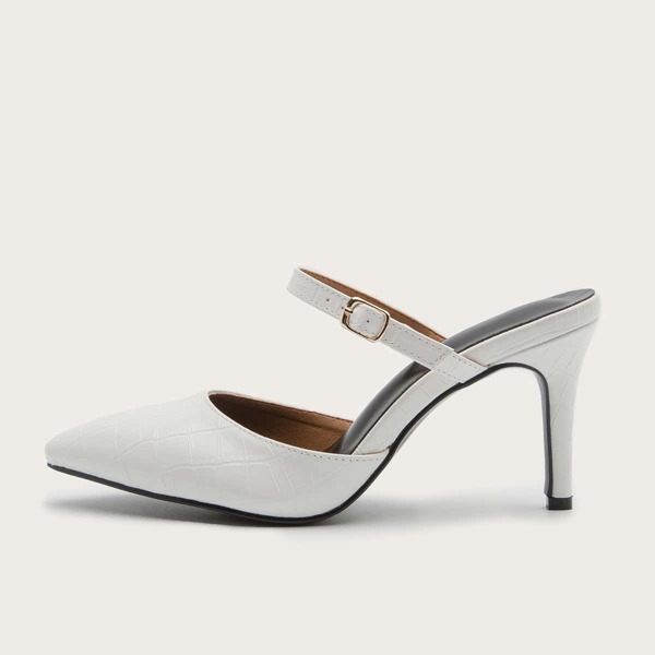 

Croc Embossed High Heeled Mules, White