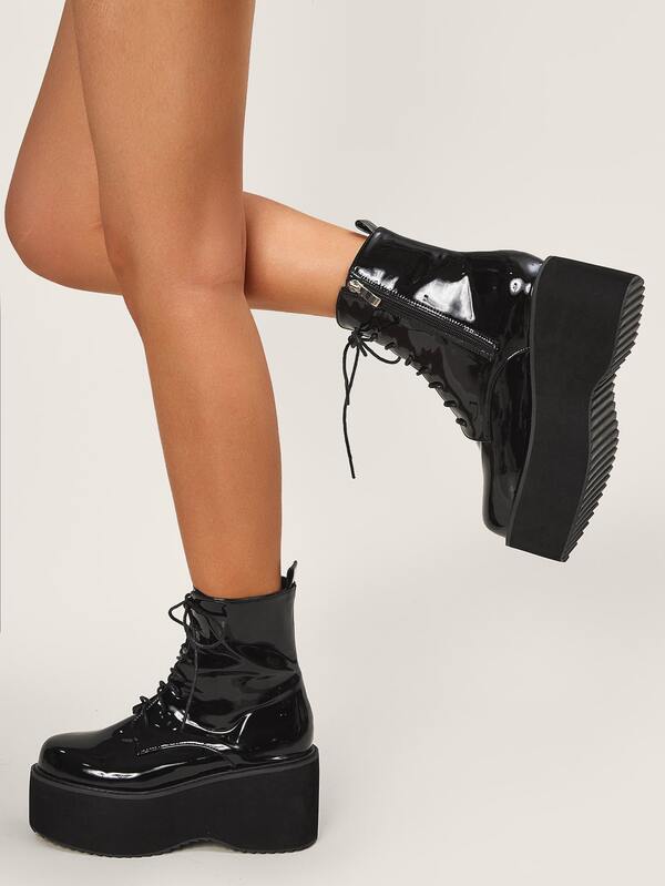 patent leather platform combat boots