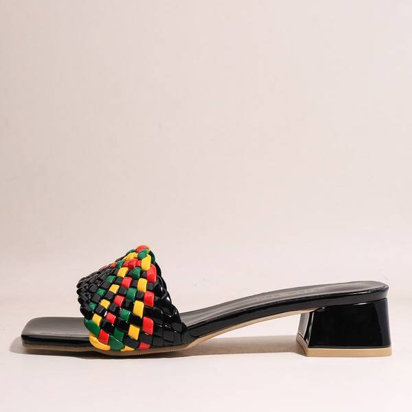 

Colorblock Braided Chunky Heeled Mules, Multicolor