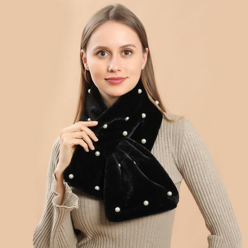 

Faux Pearl Decor Short Scarf, Black