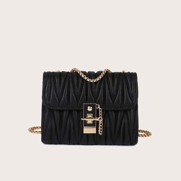 

Quilted Flap Toggle Lock Shoulder Bag, Black