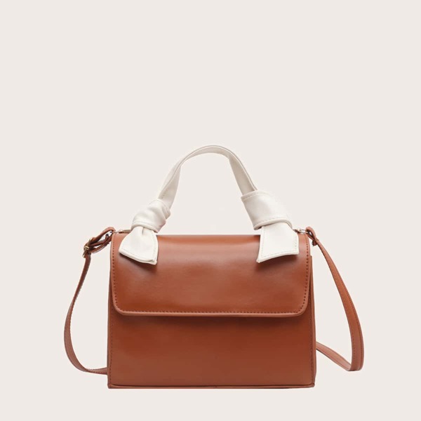 

Two Tone Flap Satchel Bag, Brown