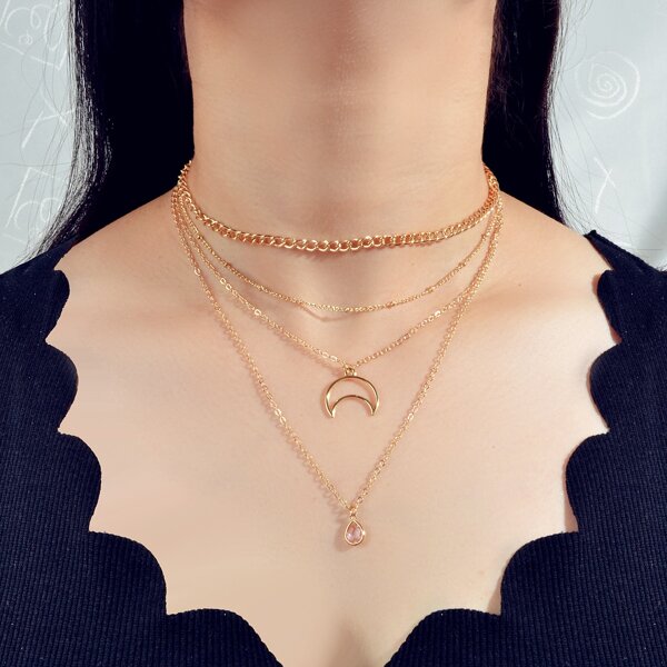 

Moon Charm Layered Necklace, Gold