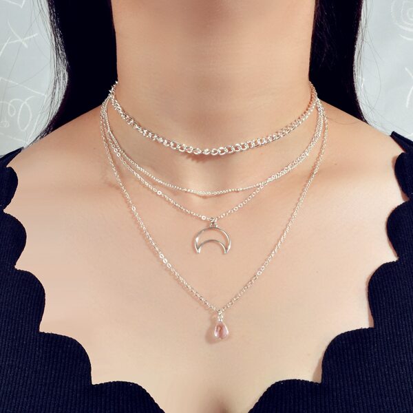 

Moon Charm Layered Necklace, Silver