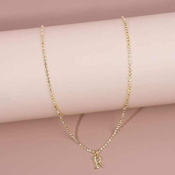 

Letter Pendant Rhinestone Necklace, Gold