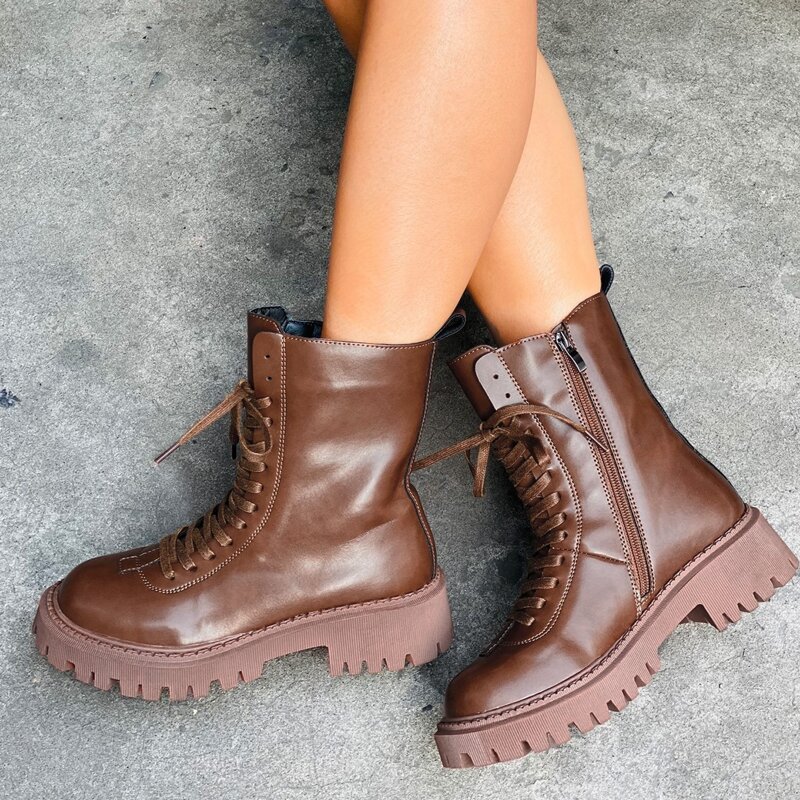 

Side Zip Combat Boots, Brown
