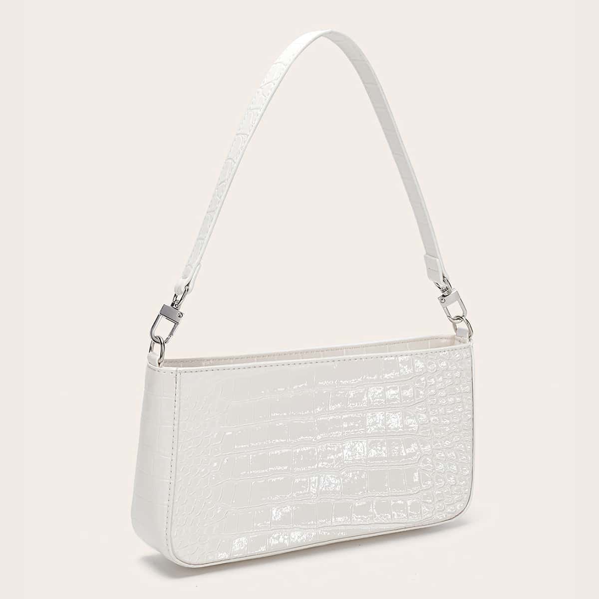 

Croc Embossed Baguette Bag, White