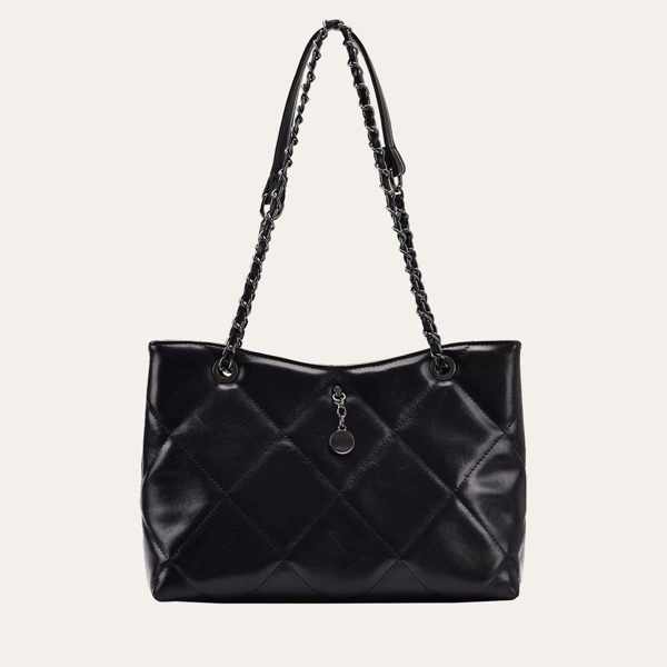 

Quilted Chain Tote Bag, Black