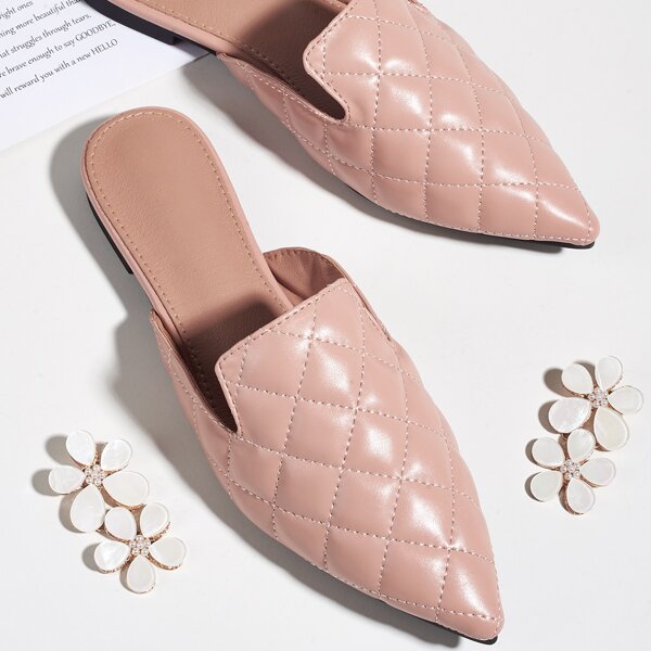 

Quilted Wide Fit Loafer Mules, Pink