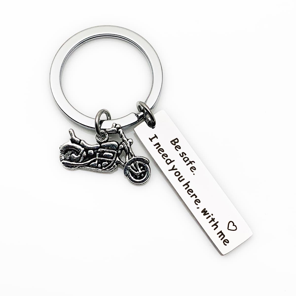 

Motorcycle & Slogan Design Keychain, Silver