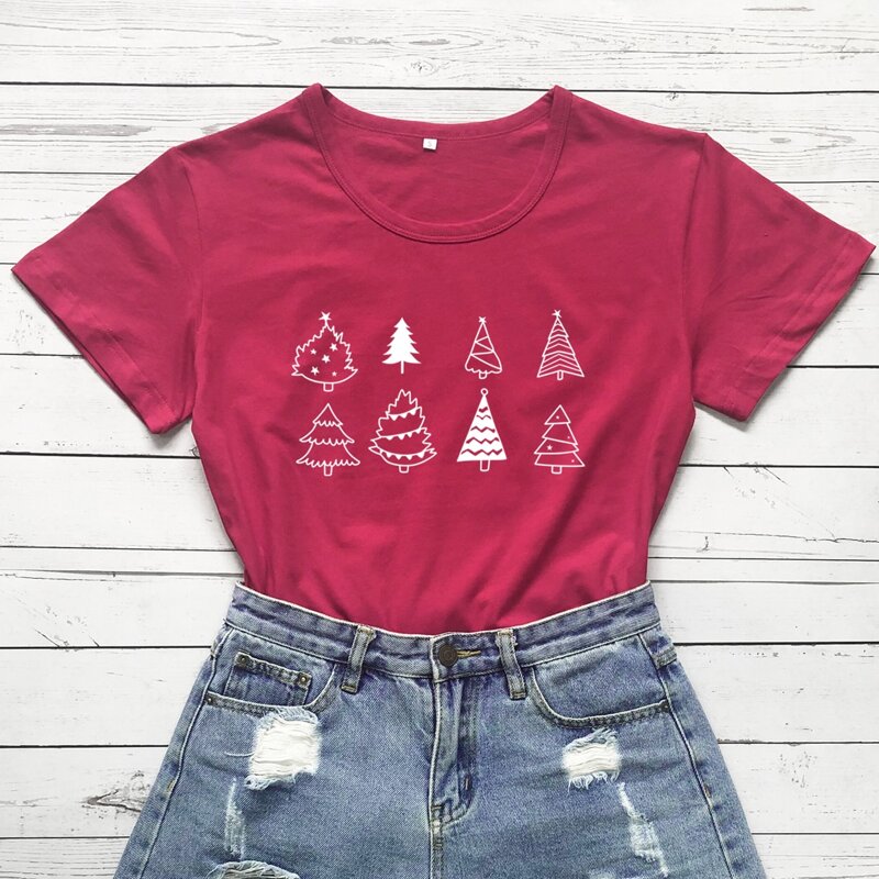 

Christmas Tree Graphic Tee, Rose red