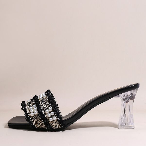 

Faux Pearl Decor Chunky Heeled Mules, Black