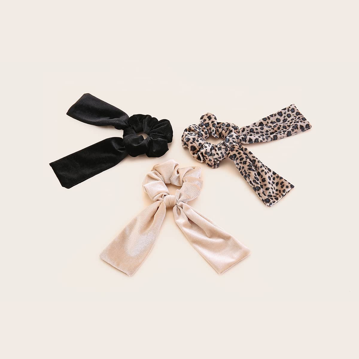 

3pcs Leopard Pattern Scrunchie Scarf, Multicolor