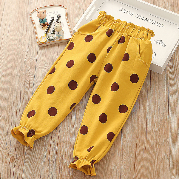 

Toddler Girls Polka Dot Paper Bag Waist Pants, Mustard yellow