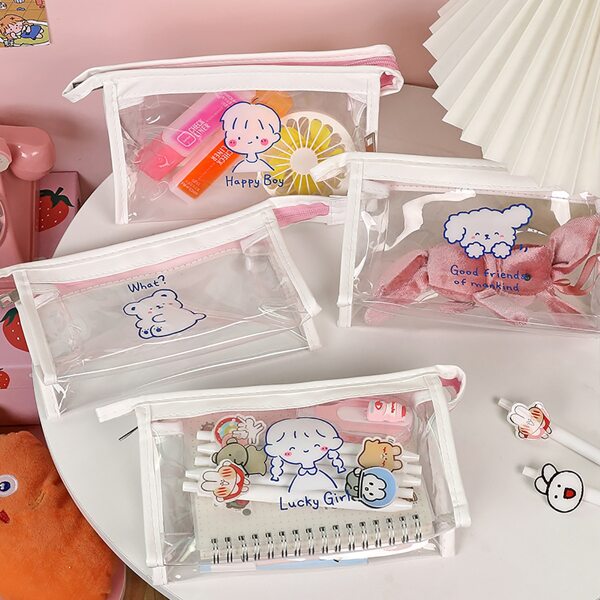 

1pc Cartoon Graphic Random Pencil Bag, Clear
