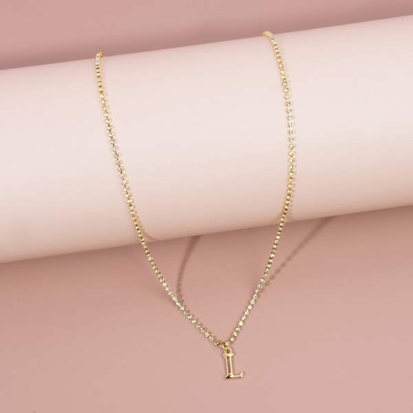 

Letter Pendant Rhinestone Necklace, Gold