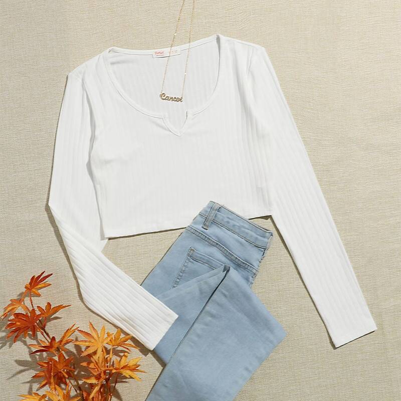

Notched Neck Crop Tee, White