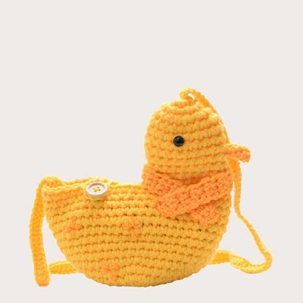 

Kids Cartoon Shaped Tweed Crossbody Bag, Yellow