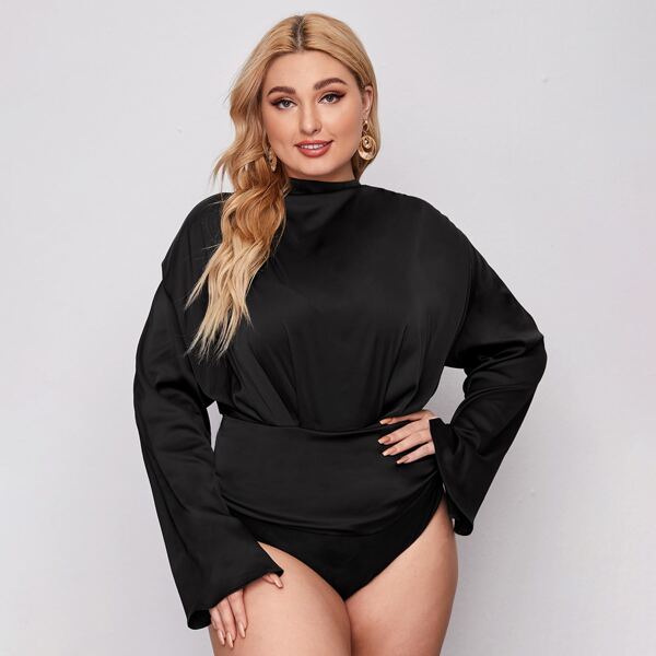 

Plus Drop Shoulder Split Cuff and Back Bodysuit, Black