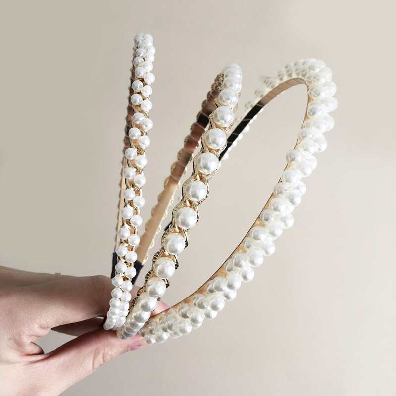 

3pcs Faux Pearl Decor Hair Hoop, White