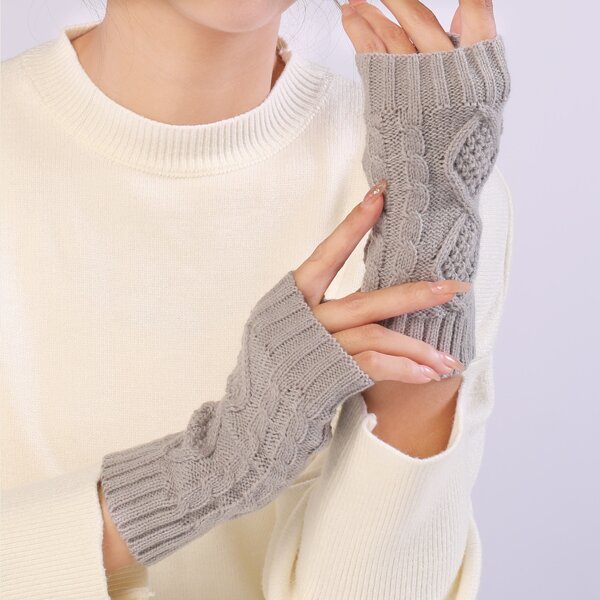 

Knitted Fingerless Gloves, Light grey