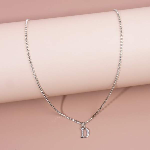 

Rhinestone Decor Letter Charm Necklace, Silver