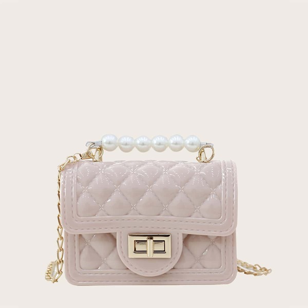 

Girls Faux Pearl Handle Turn-Lock Satchel Bag, Dusty pink
