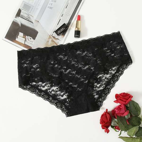 

Plus Floral Lace Panty, Black