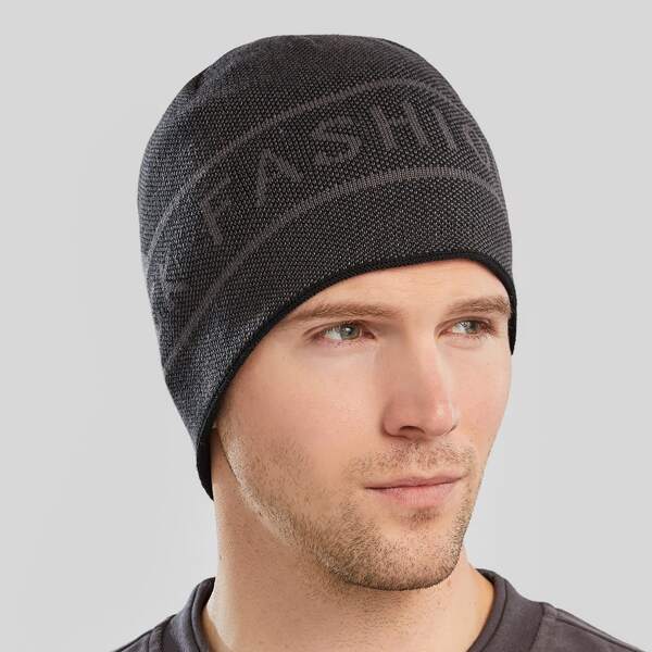 

Men Letter Graphic Beanie, Grey