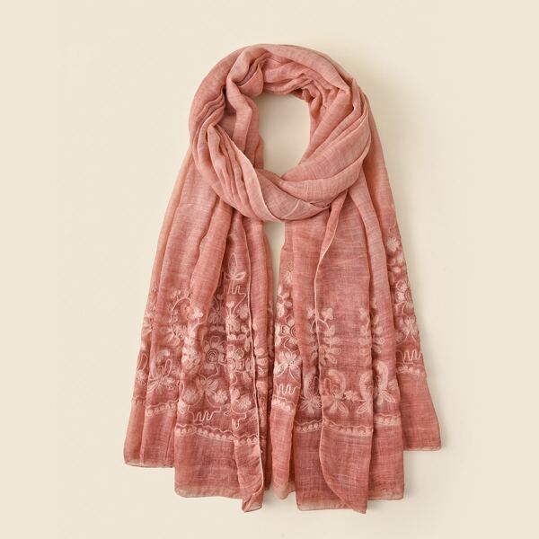 

Floral Embroidery Scarf, Pink