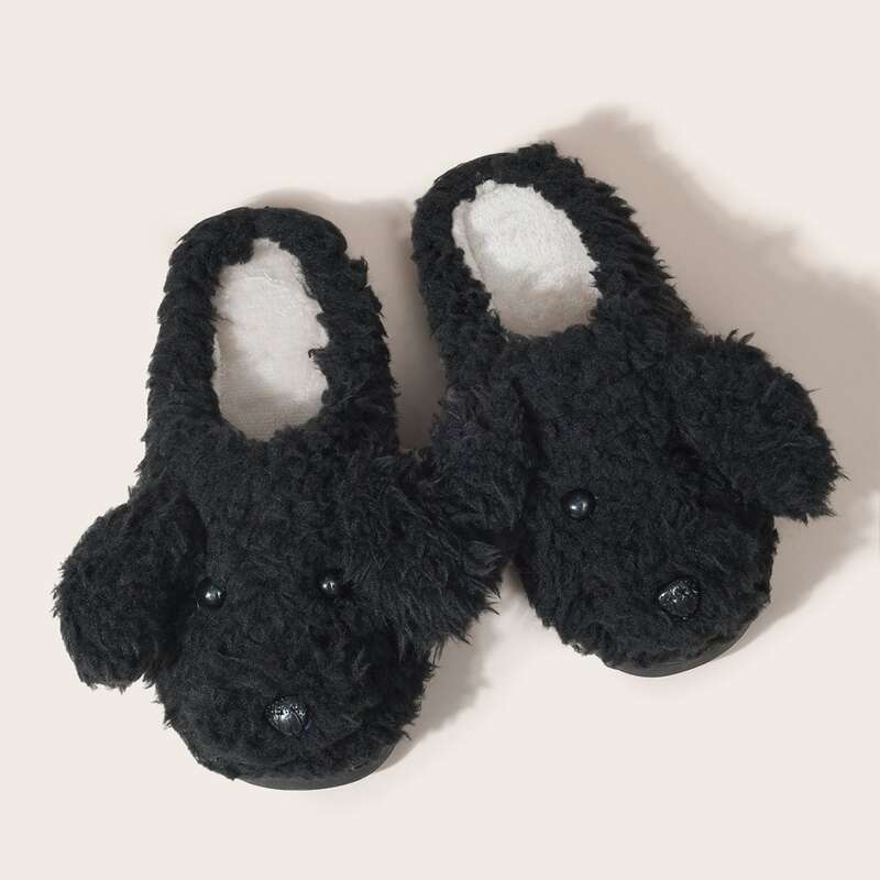 

Cartoon Design Fluffy Slippers, Black