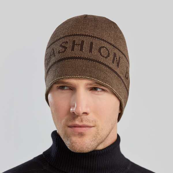 

Men Letter Graphic Beanie, Khaki