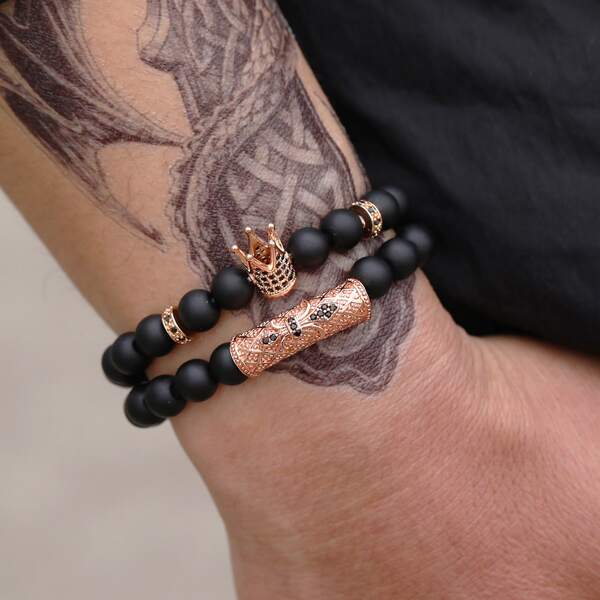 

2pcs Men Beaded Bracelet, Rose gold