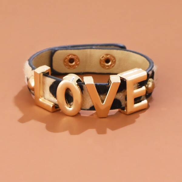 

Letter Decor Animal Pattern PU Bracelet, Gold