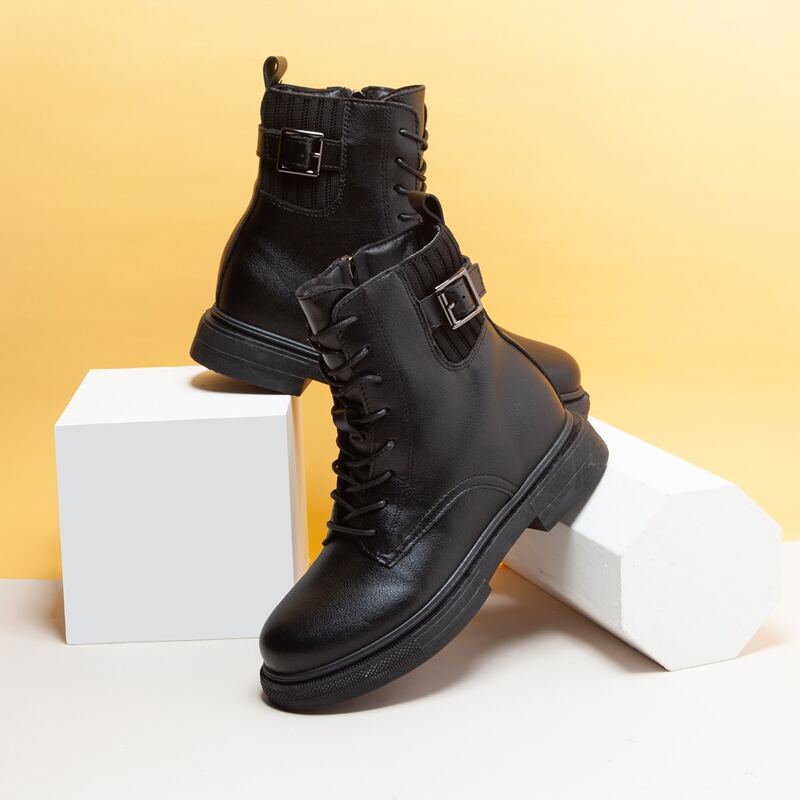 

Buckle Decor Combat Boots, Black